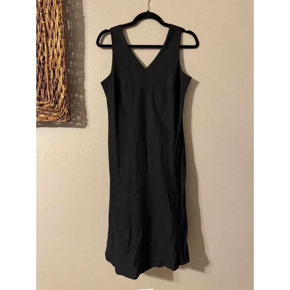 Tribeca Dress 8 Black Linen Blend A Line Sleeveless V Neck Classic